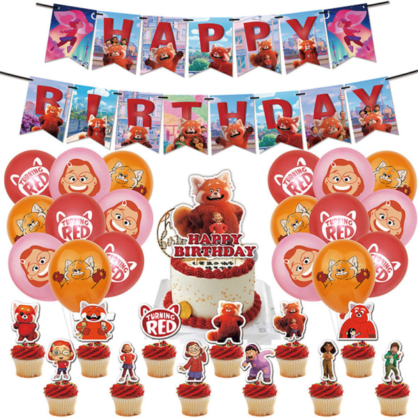 Födelsedagsdekoration Ballonger Tårtlock Grattis på födelsedagen-Banner Rosa Röd Orange Turning Red