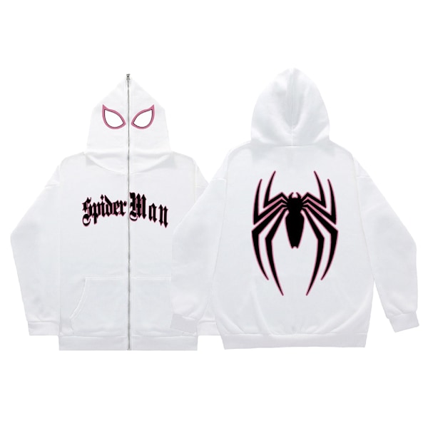 Herrar Dam Halloween Hoodie Lös Hip Hop Punk Spindel Tryckt Huvtröja Sweatshirt Toppar White S