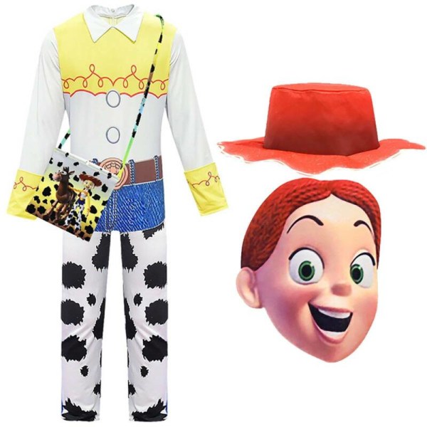 Disney Jessie Toy Story 4 Barn Pojkar Jumpsuit Hat Mask Cosplay Jessie 8-10 Years