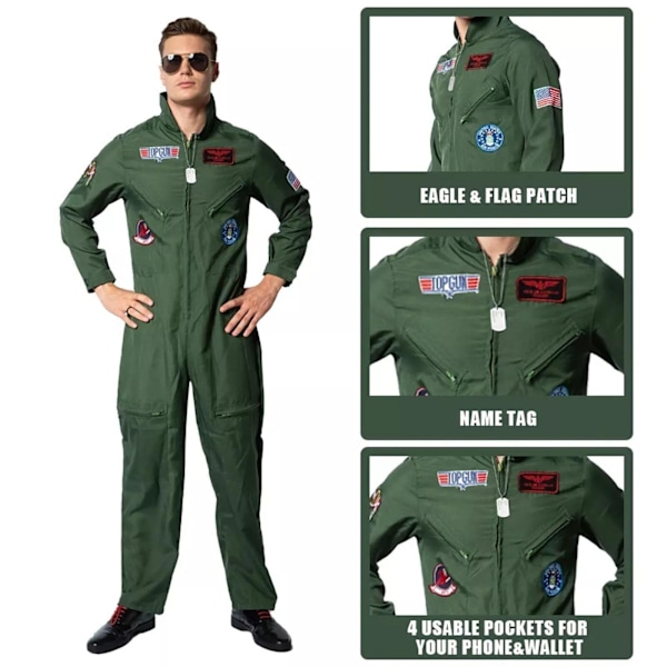 Herrar Pilotdräkt Manlig Flygare Jumpsuit Flygdräkt Vuxen Kostym Halloweenfest Cosplay Topp Jumpsuit M
