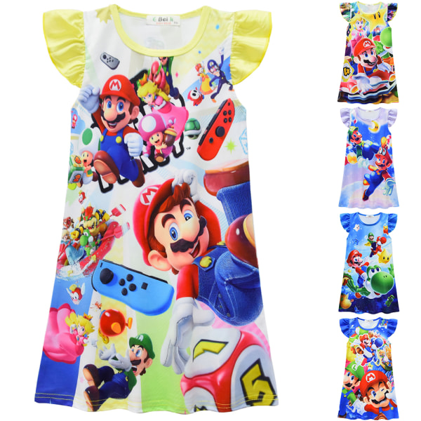 Super Mario Nattlinne Barn Flickor Nattkläder Sovkläder Nattklänning B 6-7 Years