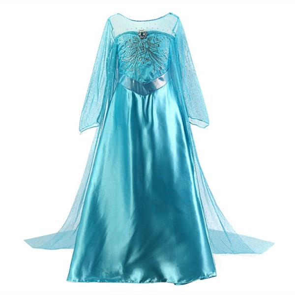 Frozen Elsa Princess Sequin Cape Klänning för födelsedagsbollklänning bule 110cm