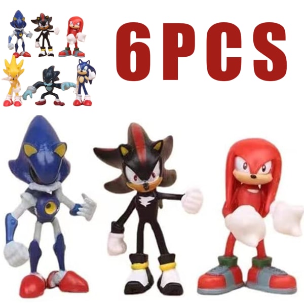 6 st Sonic The Hedgehog leksaksfigurer Actionfigurer Dekor för barn Present