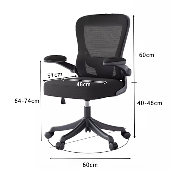 Kontorsstol med 3D-kudde, Vridbar Stol, Chefsstol, Ergonomisk Gamingstol, med Andningsbart Nätöverdrag, Fällbara Armstöd, Ländryggsstöd Black