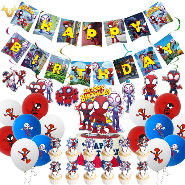 Födelsedagsdekoration Ballonger Tårtlock Grattis på födelsedagen-Banner Vit Spider-Man and His Amazing Friends