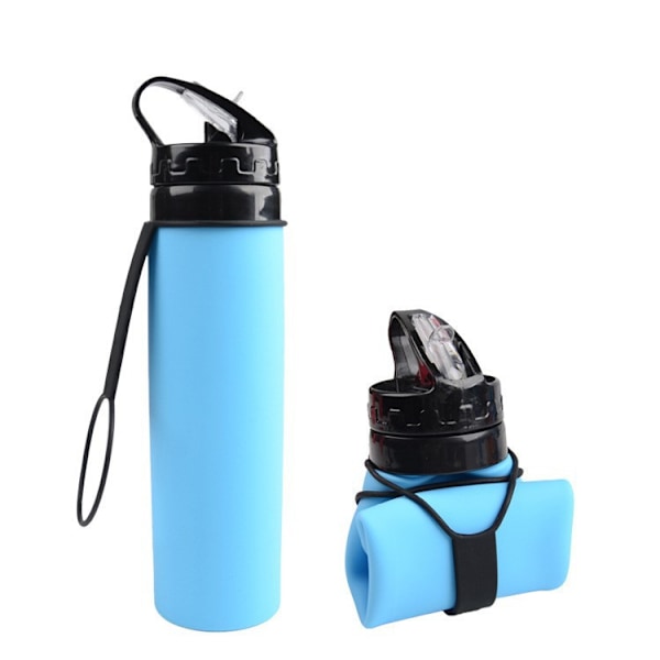 600ml Vattenflaska Sport Hopfällbar Silikon Vattenflaskor Läcksäker Drickkopp Sky Blue