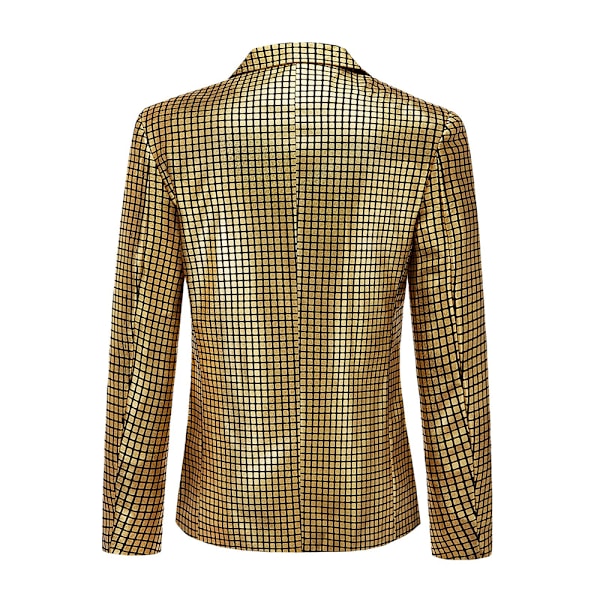 Herrar Glittrande Kostymer Disco Sekvens Blazer och Byxor 2-Delade Set för Fest Bal Slank Passform Enkelknäppt Smoking Blazer Set Gold M