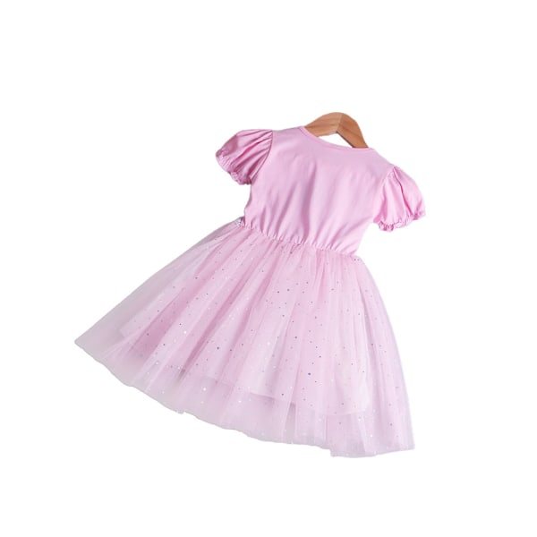 Mesh Tutu Tyll Skjorta Klänning med Klockor Festkläder Barn Flickor 2# Rosa Frozen Elsa Anna 6-7 år = EU 116-122