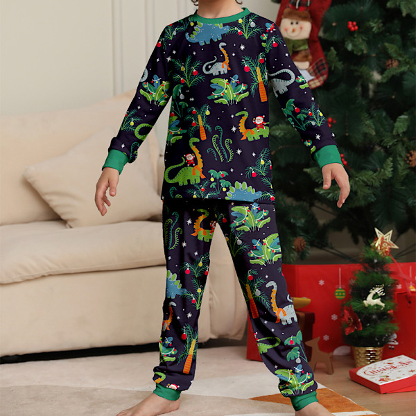 Familjejulpyjamas Matchande Set Dinosaurie Tryck Julmatchande Pyjamas för Vuxna Barn Semester Hem Jul Familjesömnset Kids 7-8Years