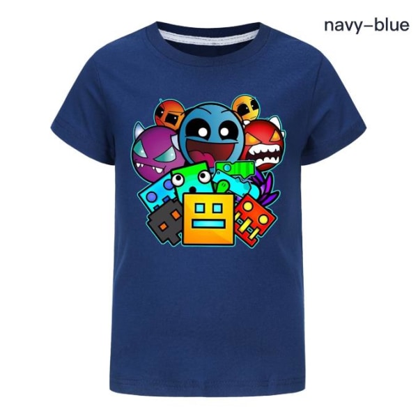 Geometry Dash T-shirt Barn Pojkar Flicka Kortärmade skjortor Sommartröjor Tee Beach Navy Blue 9-10 Years