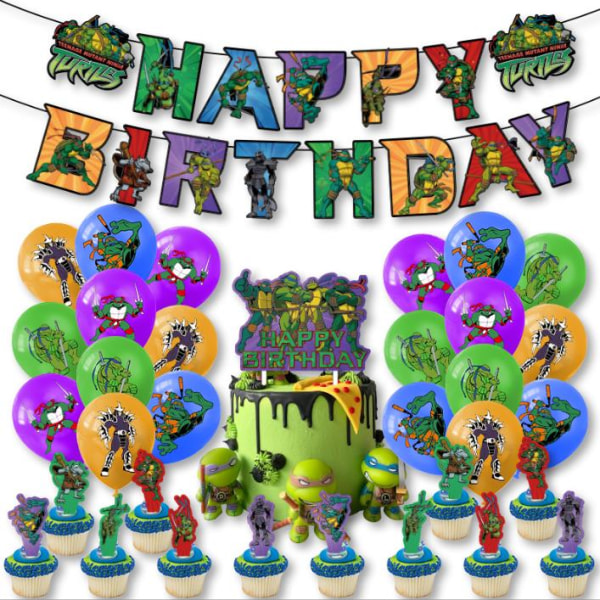 Teenages Mutant Turtles Ninja Födelsedagsfest Banner Ballonger Cupcake Toppers Set