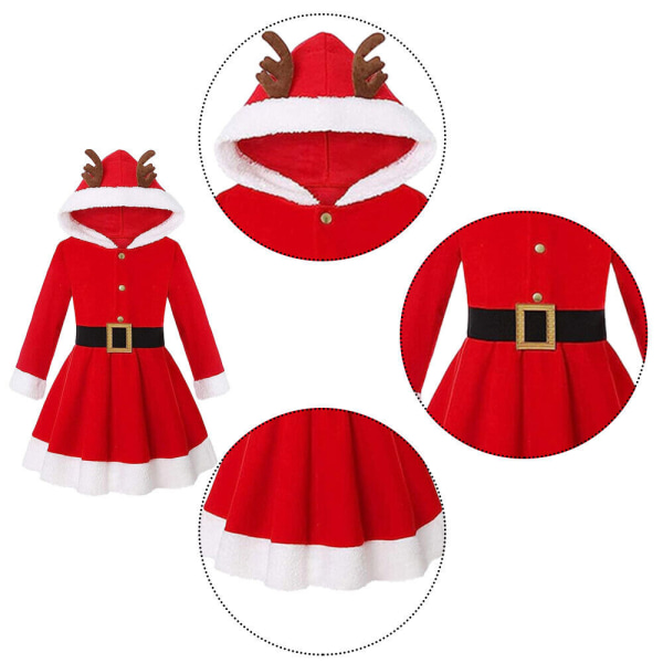 Flickor Santa Claus Cosplay Klänning Jul Hooded Swing Dress 110CM