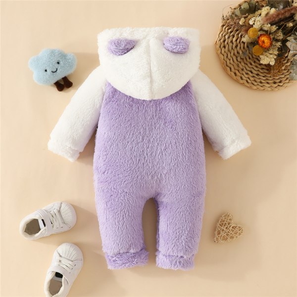 Nyfödd Baby Boy Girl Kids Love Hooded Romper Jumpsuit Bodysuit purple 9-12M