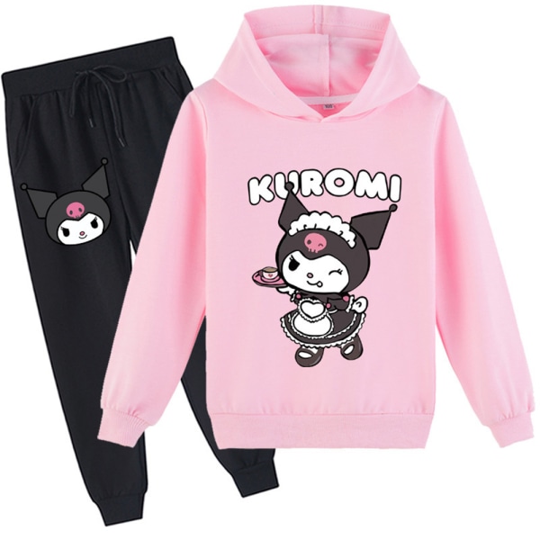 Childs Casual Hoodie+byxor Kostymer Sweatshirt Jumper Toppar Träningsoverallsset Pink 150cm