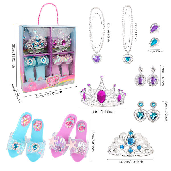 Prinsessaskor Klänningsspel - Inkluderar Prinsessaskor för Flickor Halsband & Örhängen! Perfekt Lilla Flickans Leksaker Rollspel Lekset C