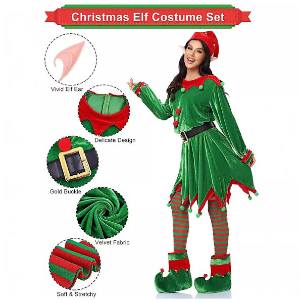 Kvinnors Elf Cosplay Kostym Festkläder Julparty Festlig Jul M