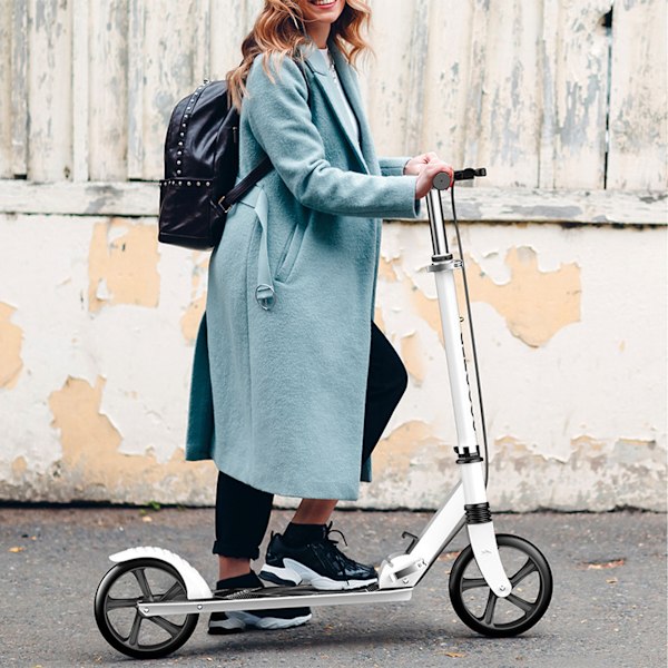 Hopfällbar sparkcykel för vuxna, justerbar höjd, med handbroms PU-hjul barnpresenter, vit