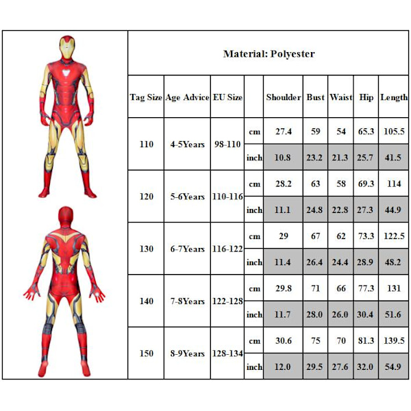 Iron Man Cosplay Kostym Jumpsuit Avengers Maskeraddräkt Barn Pojke Superhjälte Outfit 130cm