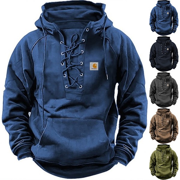 Herr Jultröja Herr Huvtröjor Fick T-shirt Herr Långärmad Skjorta Herr Hoodie med I En Solid Färg Huva Rem Dragkedja Blue 3XL