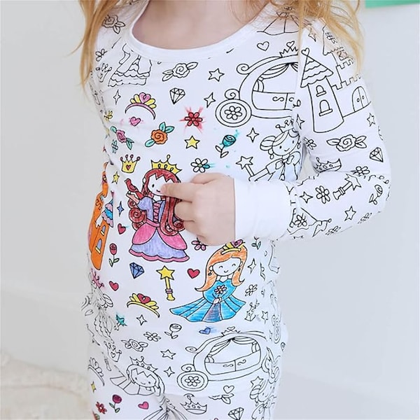 Barnens DIY Handmålade Färgbara Pyjamas Set Pojkar Flickor Färg Pyjamas med Markörer Rolig Färg Mig 2-Delar Set F 8T