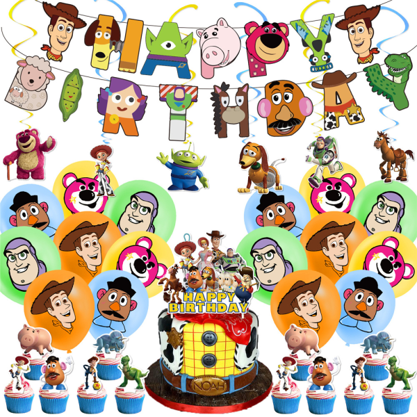 Toy Story Födelsedagsfest dekoration Banner Cake Topper Ballonghängande kort