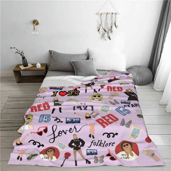 Taylor Swift Mönster Fuzzy Ultra-Mjuk Filt Alla Säsonger Lätt 75*100cm