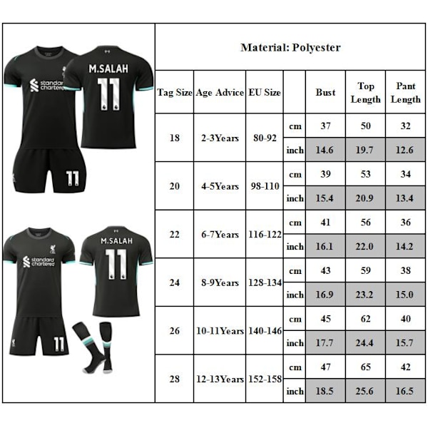 24-25 Liverpool Bortamatch Tröja Barn Fotbollströja Kit #11 M.SALAN Fotbollsdräkter Pojkar Träningsdräkt 26