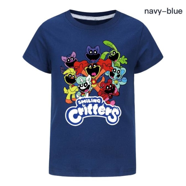 Smiling Critters T-Shirt Barn Pojkar Kortärmade T-shirts Sommar Toppar Tee Beach Navy Blue 9-10 Years