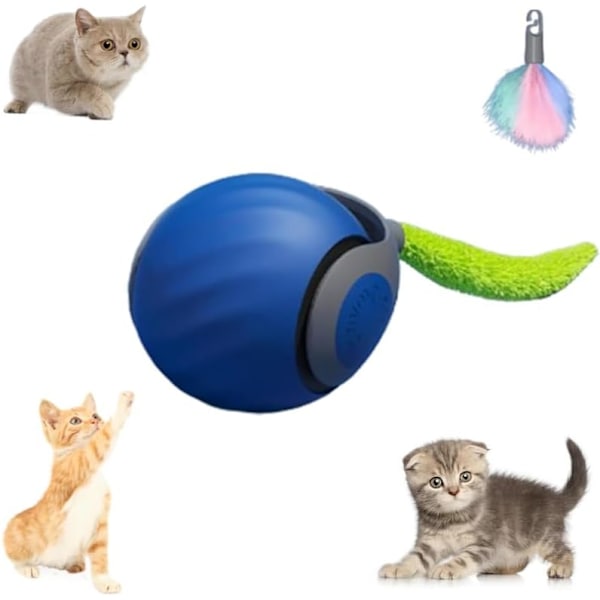 Interaktiva Katt Leksaker, USB Laddningsbara Automatiska Rullande Bollar för Innekatter Blue