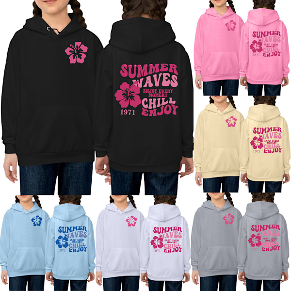Flickor Grafisk Hoodie Rosa Palm Puff Bokstav Tryckt Tröja Casual Långärmad Dragkedja Huvtröja Tröja Med Fickor Black 140cm