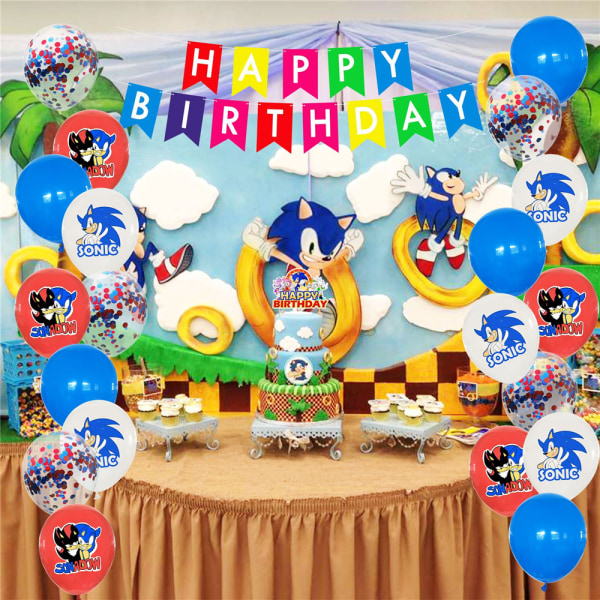 Födelsedagsdekoration Ballonger Tårtlock Grattis på födelsedagen-Banner Blå Röd Vit Transparent Sonic the Hedgehog
