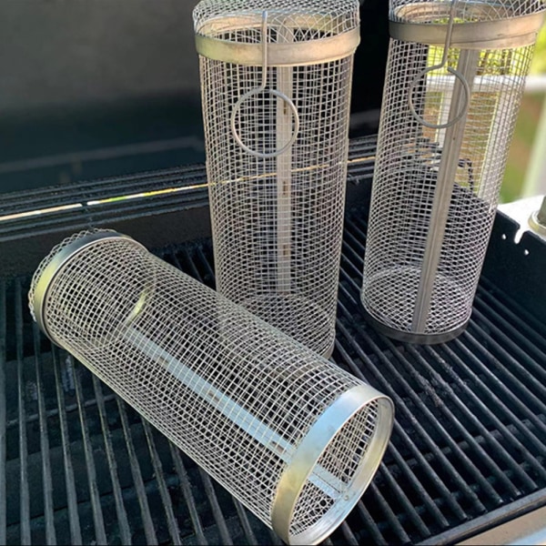 Rostfritt stål BBQ Grill Korg Rolling Mesh Utomhus Camping Grillställ 2PCS
