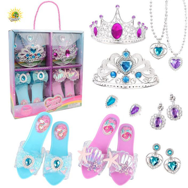 Prinsessaskor Klänningsspel - Inkluderar Prinsessaskor för Flickor Halsband & Örhängen! Perfekt Lilla Flickans Leksaker Rollspel Lekset B