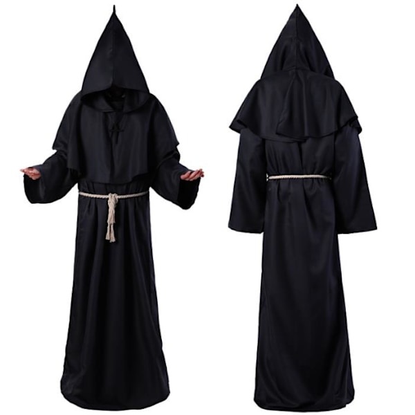 M-XL Halloween Mönk Cosplay Robe Kappa Kappa Munk Medeltida Präst Kostym för Vuxna Män Black XL