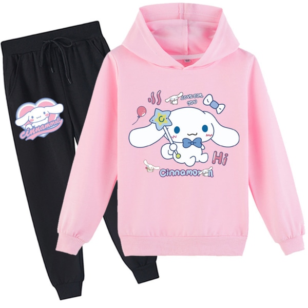 Barn Pojkar Flickor Cinnamoroll Print Hoodie Sweatshirt Byxor Set Casual träningsoverall Pink 140cm
