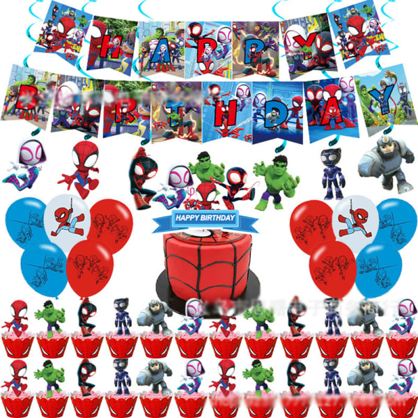 Födelsedagsdekoration Ballonger Tårtlock Grattis på födelsedagen-Banner Röd Spider-Man and His Amazing Friends