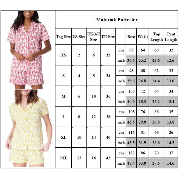 Dam Pyjamas Set Trendig 2-delad Knapp-ner Pyjamas med Apa & Kanin Shorts Y2k Roller Dupes Kanin Preppy Loungewear Pjs Red-B M