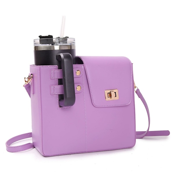 Vattenflaska Väska, Bärbar Crossbody Väska för Vattenkopp, Justerbar Axelrem, Väska med Förvaringsficka för Kvinnor Purple