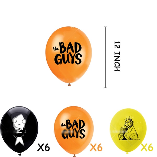 Födelsedagsdekoration Ballonger Tårtlock Grattis på födelsedagen-Banner Set Svart Gul Orange The Bad Guys