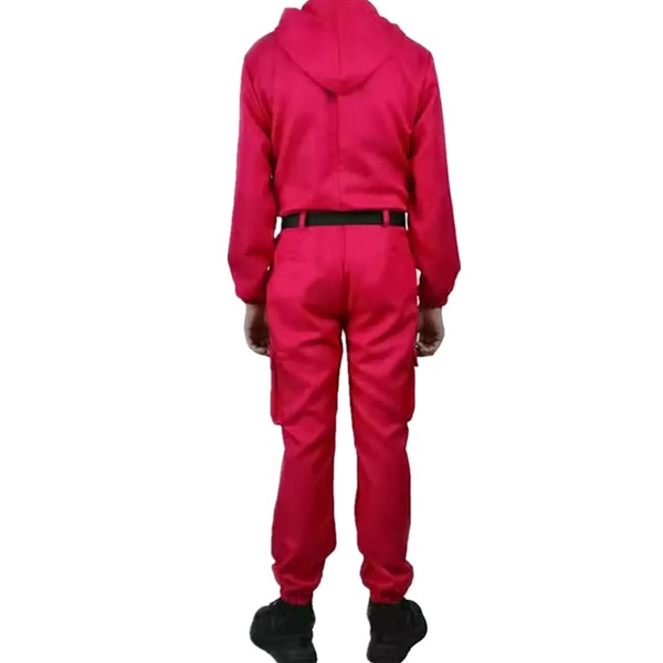 Unisex Svart Röd Squid Game Dräkt för Kvinnor och Män - Halloween Kostym med Blixtlås Red+Triangle Mask 2XL