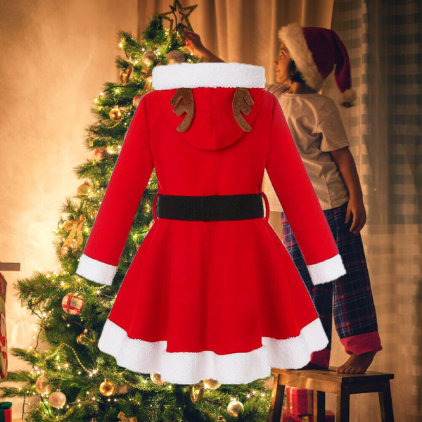 Flickor Santa Claus Cosplay Klänning Jul Hooded Swing Dress 120CM