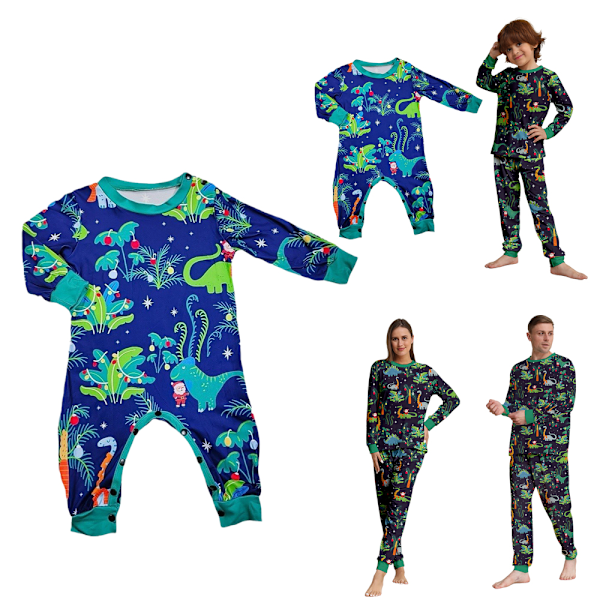 Familjejulpyjamas Matchande Set Dinosaurie Tryck Julmatchande Pyjamas för Vuxna Barn Semester Hem Jul Familjesömnset Baby 12-18M