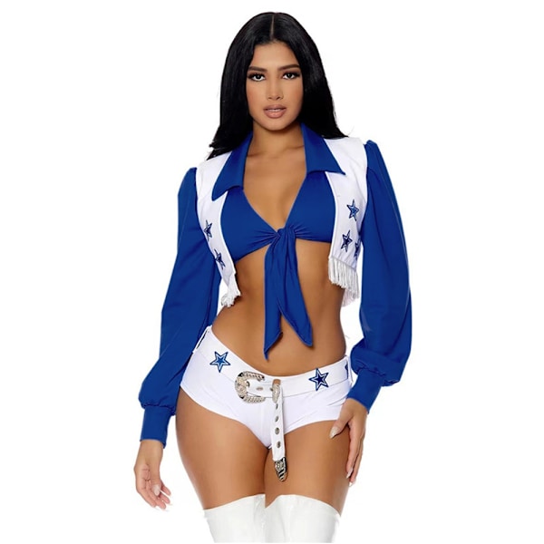 Halloween Cosplay Kostym Dallas Outfit Damkläder Dallas Cheerleading Uniform High School Cheerleader Sports Team Väst + Topp + Shorts + Bälte Outfit 2XL