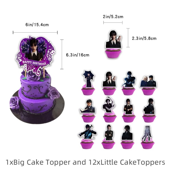 Kids Wednesday Addams Tema Födelsedag Ballonger Banner Cupcake Toppers Fest Dekor
