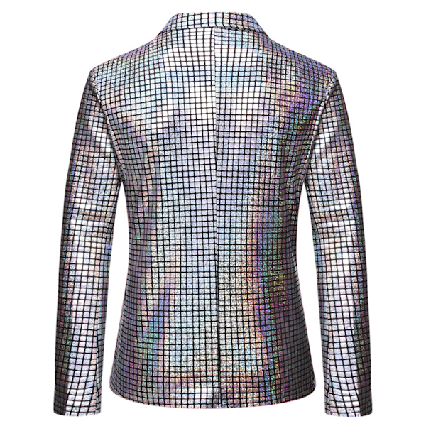 Sequin Blazer för Män med Spetsig Krage, Färgblock, Glansig Sparkle Sportjacka Silver M