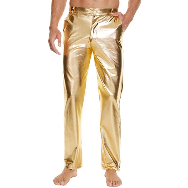 Herrar Blanka Paljettbyxor Raka Ben Nattklubb Fest Dans 70-tals Byxor Gold XL