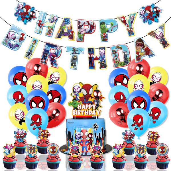 Födelsedagsdekoration Ballonger Tårtlock Grattis på födelsedagen-Banner Blå Spider-Man and His Amazing Friends