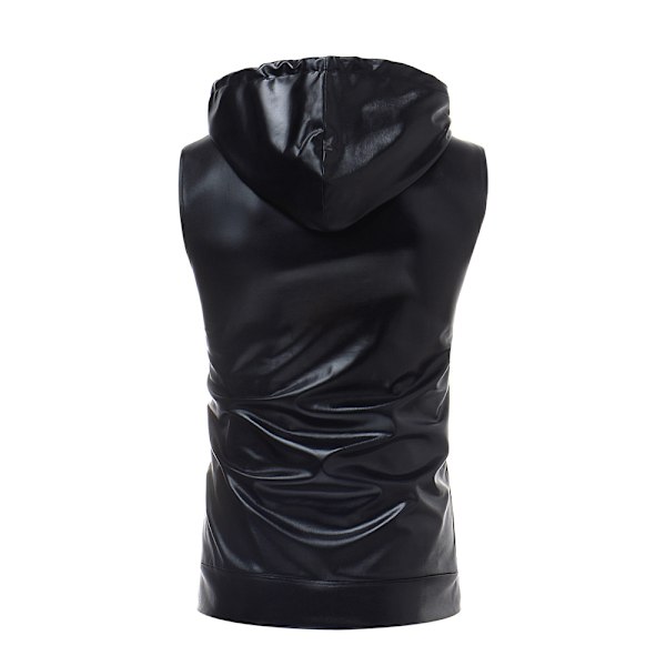 Herrar Glittrande Sekvens Zip Up Ärmlös Huvad Väst T-shirt Slim Fit Tee Shirt 70-tal Disco Toppar för Nattklubb Party Black L