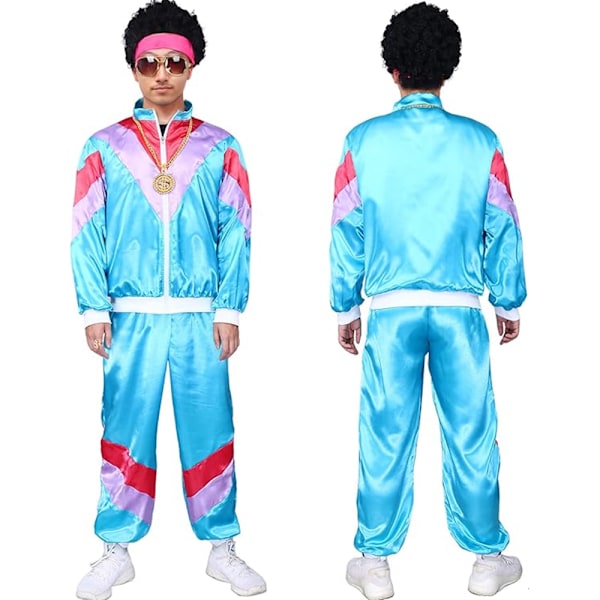 Kvinna Man Retro 70-tal 80-tal Hip Hop Rock Par Kostym Set Spårkostym Fest Klä Upp Blue S