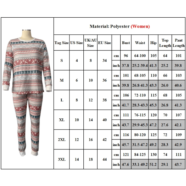 Julpyjamas för familjen - Matchande pyjamasset med julmotiv, tomte, för par, ungdomar Women M